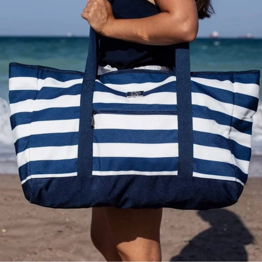 Navy and White Striped Beach Tote Bag